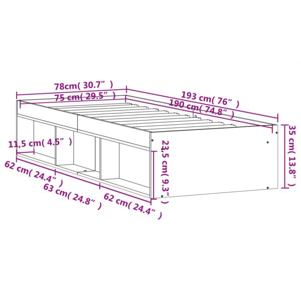 Bettgestell Betongrau 75x190 cm