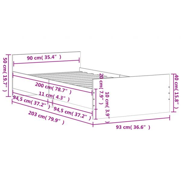 Bettgestell Braun Eichen-Optik 90x200 cm Holzwerkstoff