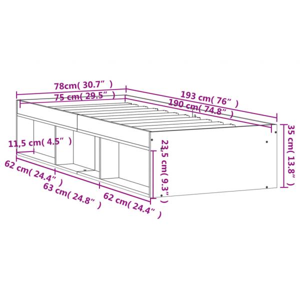 Bettgestell Braun Eichen-Optik 75 x 190 cm