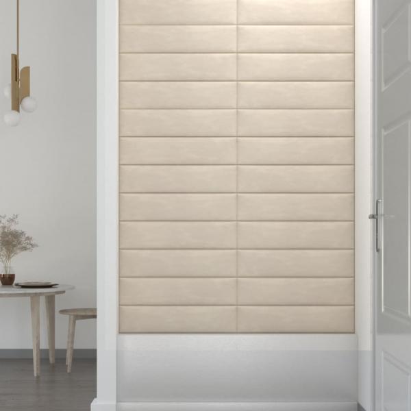 Wandpaneele 12 Stk. Creme 60x15 cm Samt 1,08 m²