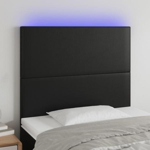 ARDEBO.de - LED Kopfteil Schwarz 100x5x118/128 cm Kunstleder