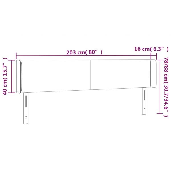 LED Kopfteil Hellgrau 203x16x78/88 cm Samt