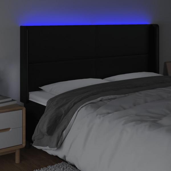 LED Kopfteil Schwarz 163x16x118/128 cm Kunstleder