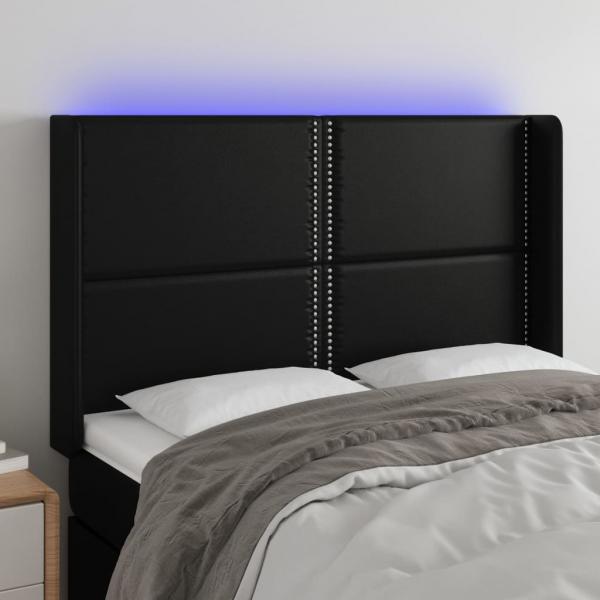 ARDEBO.de - LED Kopfteil Schwarz 147x16x118/128 cm Kunstleder