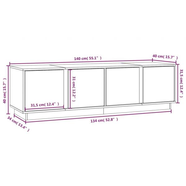 TV-Schrank Grau 140x40x40 cm Massivholz Kiefer