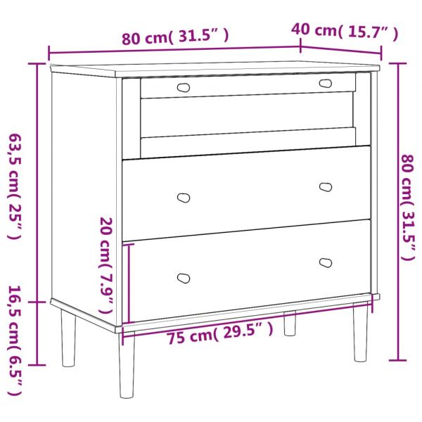 Schubladenkommode SENJA Rattan-Look Braun 80x40x80 Kiefernholz