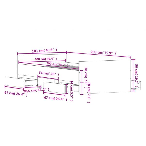 Bettgestell mit Kopf- und Fußteil Braun Eichen-Optik 100x200 cm