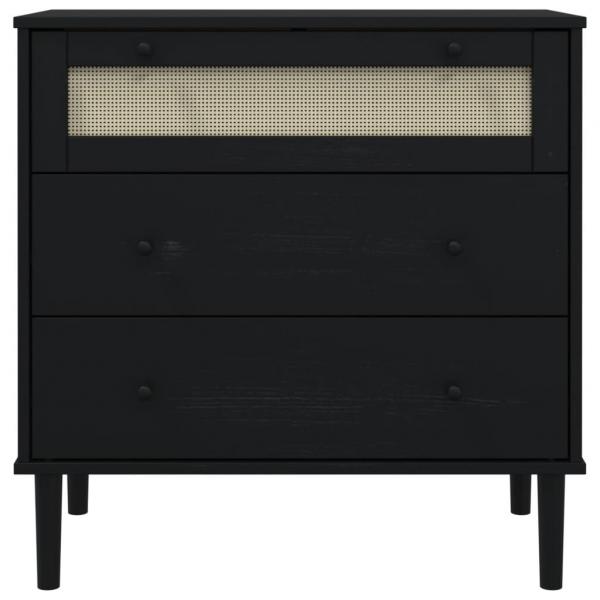 Schubladenkommode SENJA Rattan-Look Schwarz 80x40x80 Kieferholz