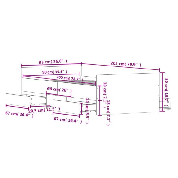 Bettgestell mit Kopf- und Fußteil Schwarz 90x200 cm