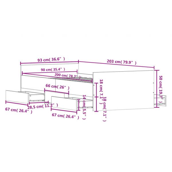 Bettgestell mit Kopf- und Fußteil Betongrau 90x200 cm