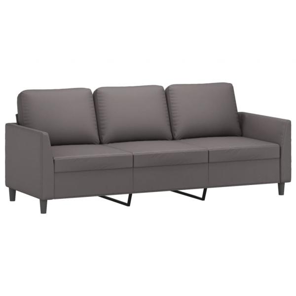 3-Sitzer-Sofa mit Hocker Grau 180 cm Kunstleder