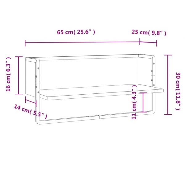 Wandregal mit Stange Grau Sonoma 65x25x30 cm