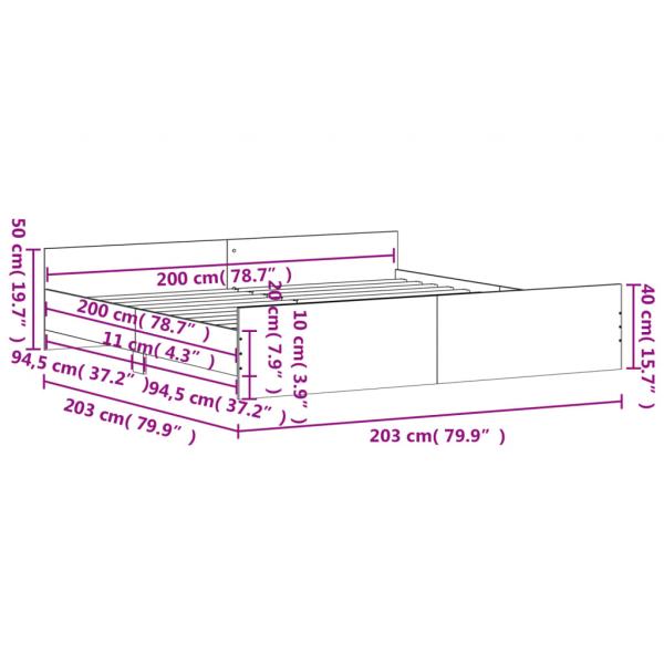 Bettgestell mit Kopf- und Fußteil Betongrau 200x200 cm