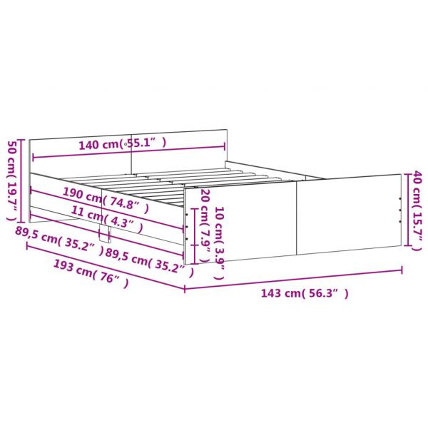 Bettgestell mit Kopf- und Fußteil Braun Eiche-Optik 140x190 cm