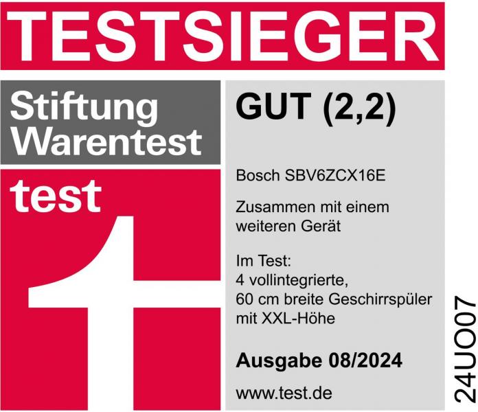 Bosch SBV6ZCX16E Serie 6 XXL Vollintegrierter Geschirrspüler, 60 cm breit, 14 Maßgedecke, Aqua Stop, 3-fach Rackmatik, Max Flex Körbe