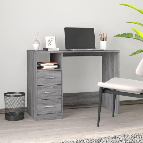 ARDEBO.de - Schreibtisch mit Schubladen Grau Sonoma 102x50x76 cm