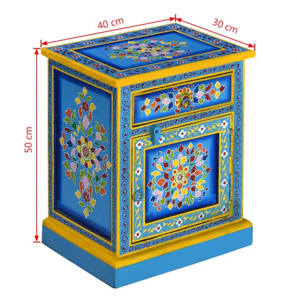 Nachttisch Mangoholz Massiv Türkis Handbemalt
