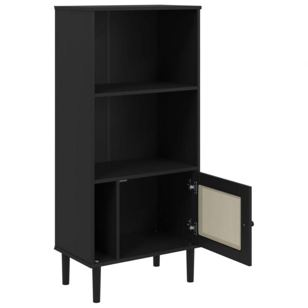 Bücherschrank SENJA Rattan-Look Schwarz 60x35x130cm Kiefernholz