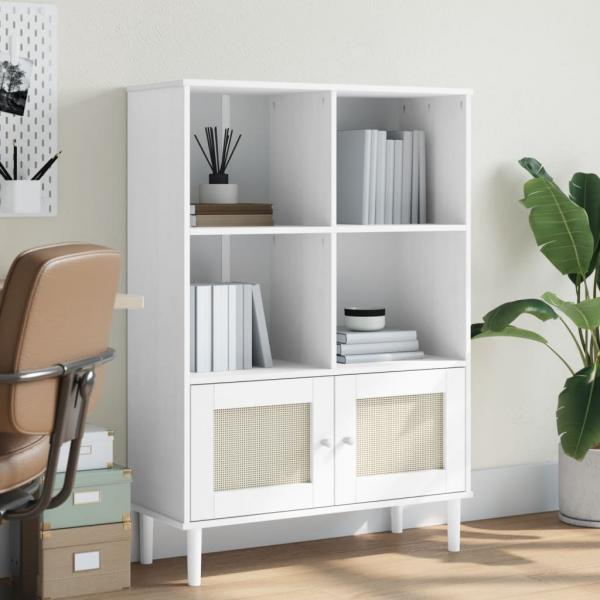 ARDEBO.de - Bücherschrank SENJA Rattan-Look Weiß 90x35x130 cm Kiefernholz