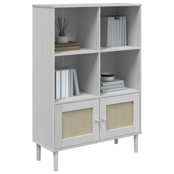 Bücherschrank SENJA Rattan-Look Weiß 90x35x130 cm Kiefernholz