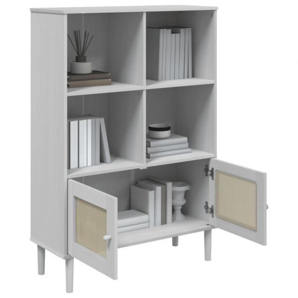 Bücherschrank SENJA Rattan-Look Weiß 90x35x130 cm Kiefernholz