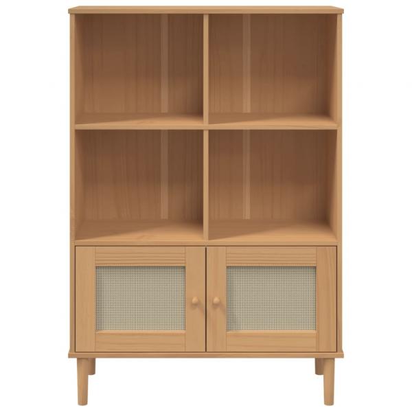 Bücherschrank SENJA Rattan-Look Braun 90x35x130 cm Kiefernholz