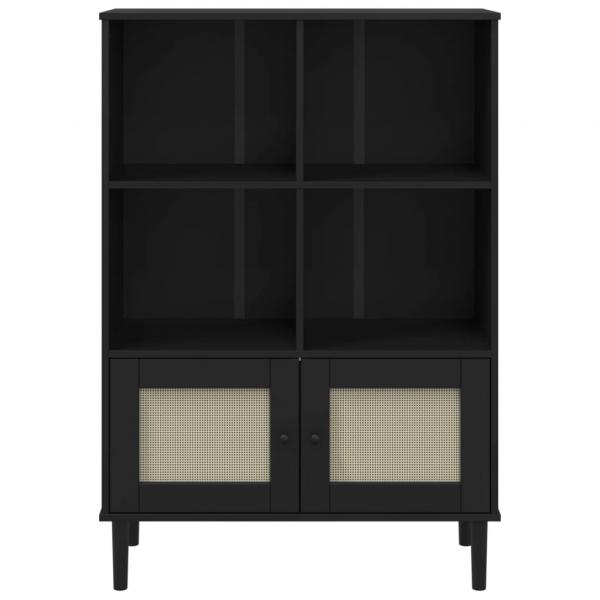 Bücherschrank SENJA Rattan-Look Schwarz 90x35x130cm Kiefernholz