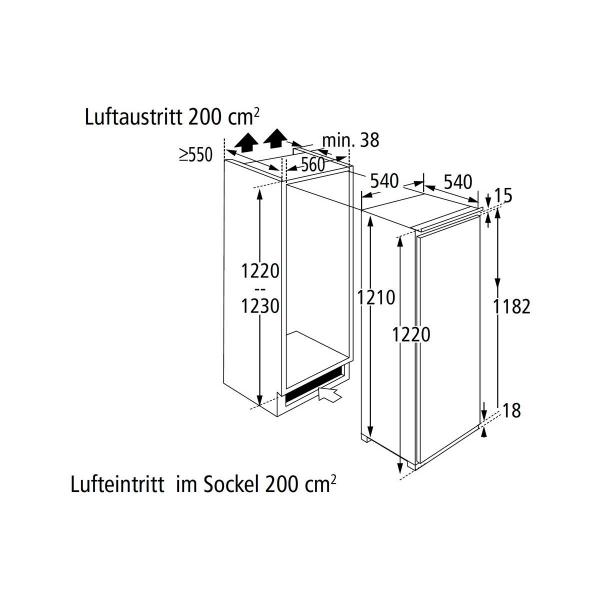 PKM KS215.0A++EB2 Einbaukühlschrank, Nischenhöhe 122 cm, Schleppscharnier, LED Beleuchtung, regelbares Thermostat, weiß