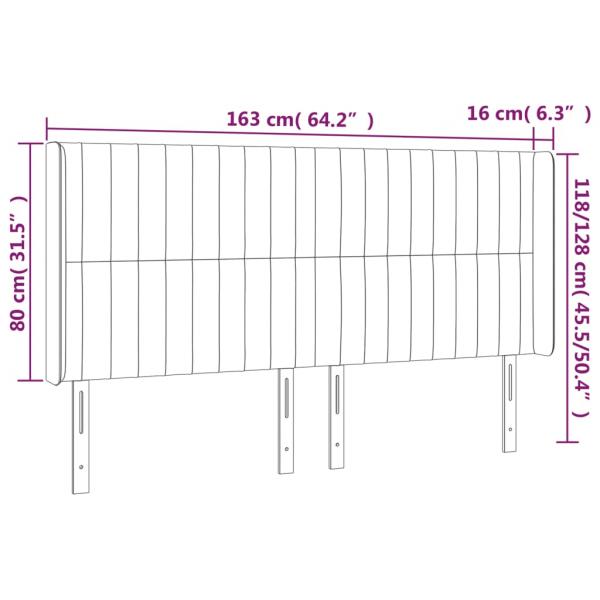 LED Kopfteil Hellgrau 163x16x118/128 cm Samt