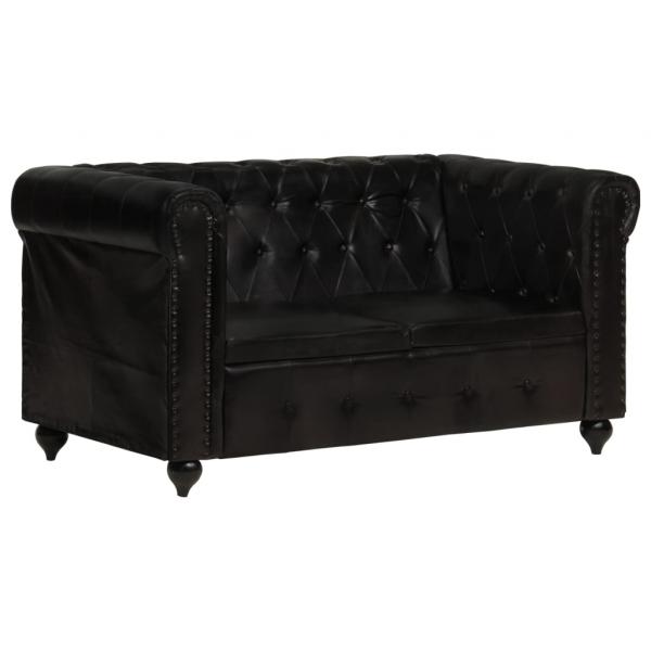 ARDEBO.de - Chesterfield-Sofa 2-Sitzer Schwarz Echtleder