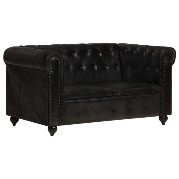 Chesterfield-Sofa 2-Sitzer Schwarz Echtleder