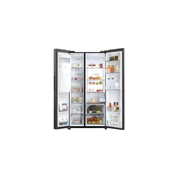 Haier HSW79F18DIPT Stand Side-by-Side Kombination, 90,5 cm breit, 601 L, NoFrost, Wasser-/und Eisspender, Wassertank, Urlaubsfunktion, Schnellkühlen, Schnellgefrieren, Slate black