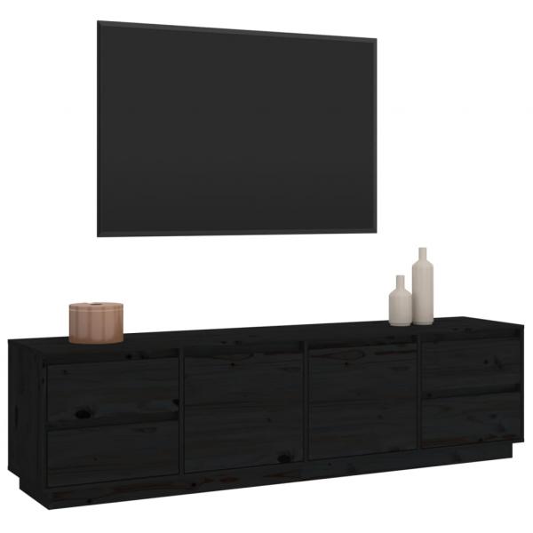 TV-Schrank Schwarz 176x37x47,5 cm Massivholz Kiefer