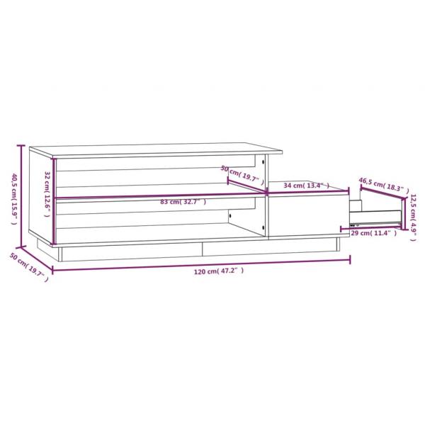 Couchtisch Grau 120x50x40,5 cm Massivholz Kiefer