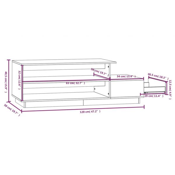 Couchtisch Schwarz 120x50x40,5 cm Massivholz Kiefer