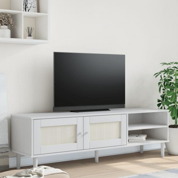 ARDEBO.de - TV-Schrank SENJA Rattan-Optik Weiß 158x40x49cm Kiefernholz