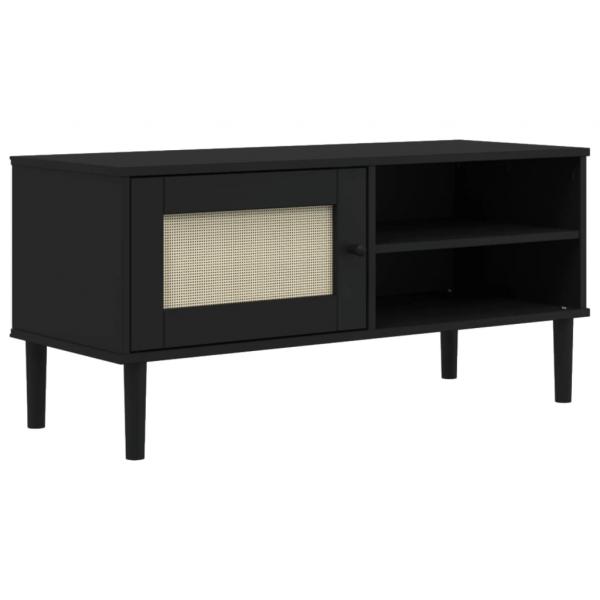 TV-Schrank SENJA Rattan-Optik Schwarz 106x40x49 cm Kiefernholz