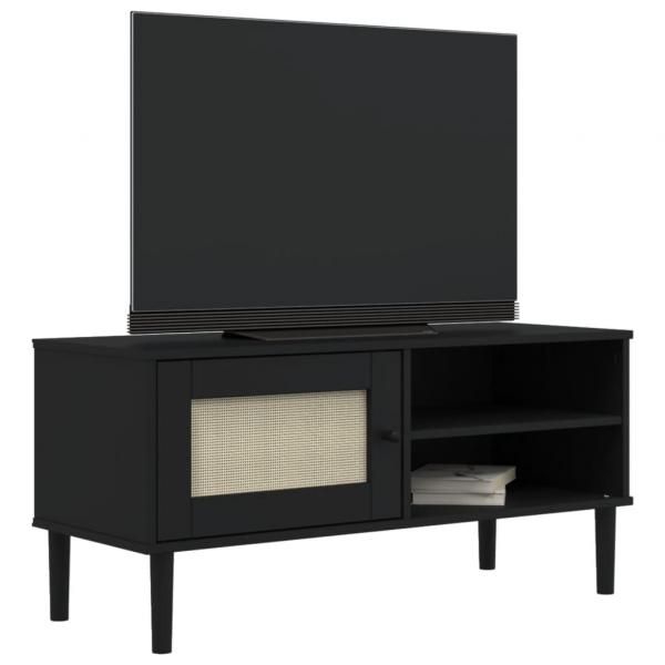 TV-Schrank SENJA Rattan-Optik Schwarz 106x40x49 cm Kiefernholz