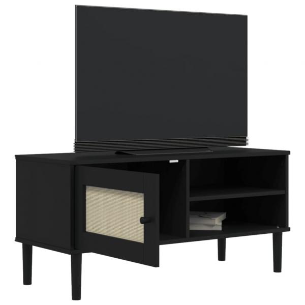 TV-Schrank SENJA Rattan-Optik Schwarz 106x40x49 cm Kiefernholz