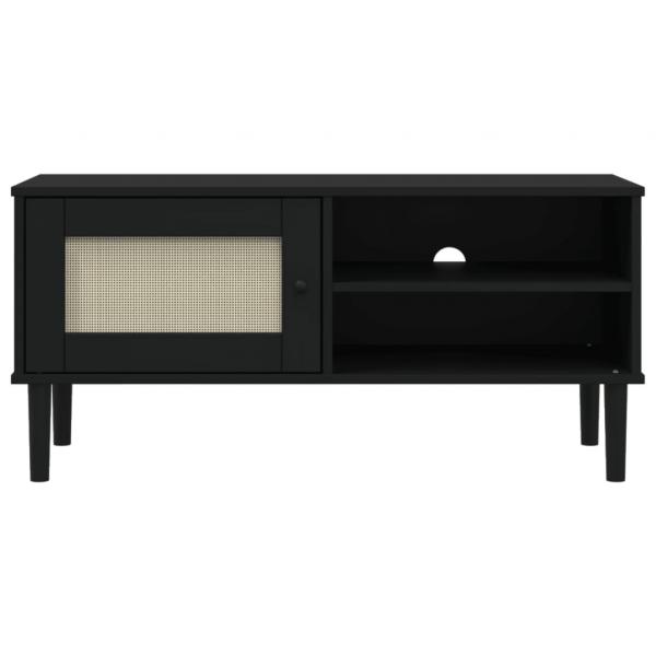 TV-Schrank SENJA Rattan-Optik Schwarz 106x40x49 cm Kiefernholz