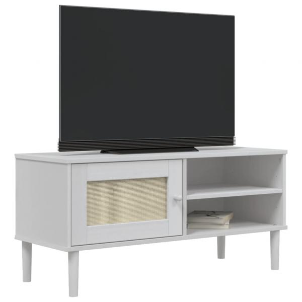 TV-Schrank SENJA Rattan-Optik Weiß 106x40x49 cm Kiefernholz