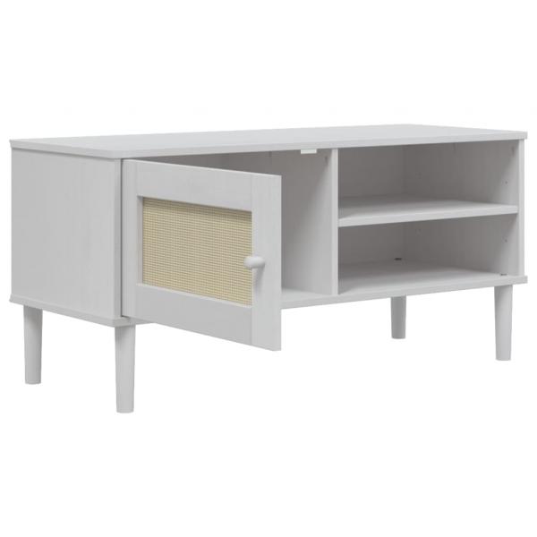 TV-Schrank SENJA Rattan-Optik Weiß 106x40x49 cm Kiefernholz