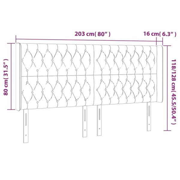 LED Kopfteil Hellgrau 203x16x118/128 cm Samt