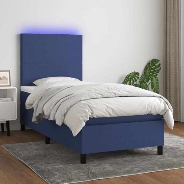 ARDEBO.de - Boxspringbett mit Matratze & LED Blau 90x200 cm Stoff