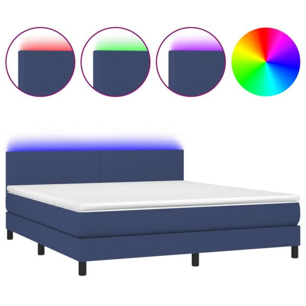 Boxspringbett mit Matratze & LED Blau 180x200 cm Stoff