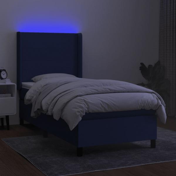 Boxspringbett mit Matratze & LED Blau 90x200 cm Stoff