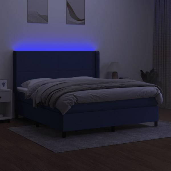 Boxspringbett mit Matratze & LED Blau 180x200 cm Stoff