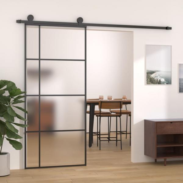 ARDEBO.de - Schiebetür ESG-Glas und Aluminium mattiert 90x205 cm Schwarz