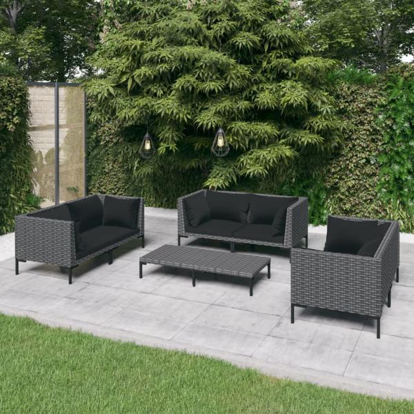 ARDEBO.de - 7-tlg. Garten-Lounge-Set mit Kissen Poly Rattan Dunkelgrau