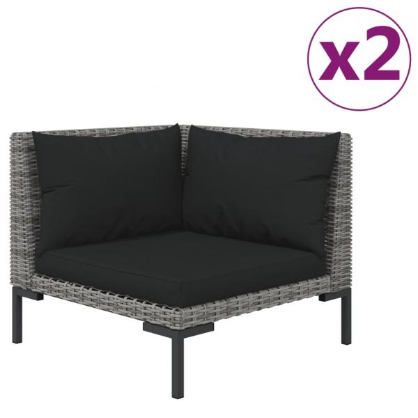 Gartensofas 2 Stk. mit Kissen Halbrundes Poly Rattan